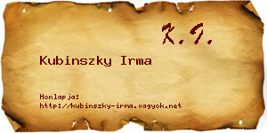 Kubinszky Irma névjegykártya